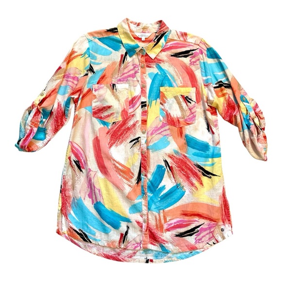 Northern Reflection Women’s Linen Blend Abstract Button-Up Shirt Size Medium - Picture 2 of 14